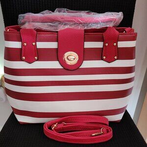 Red and White Stripe Fashion Handbag NWT
